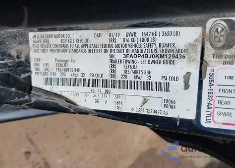 2019 Ford Fiesta Se z USA, uszkodzony, nr VIN 3FADP4BJ0KM129436